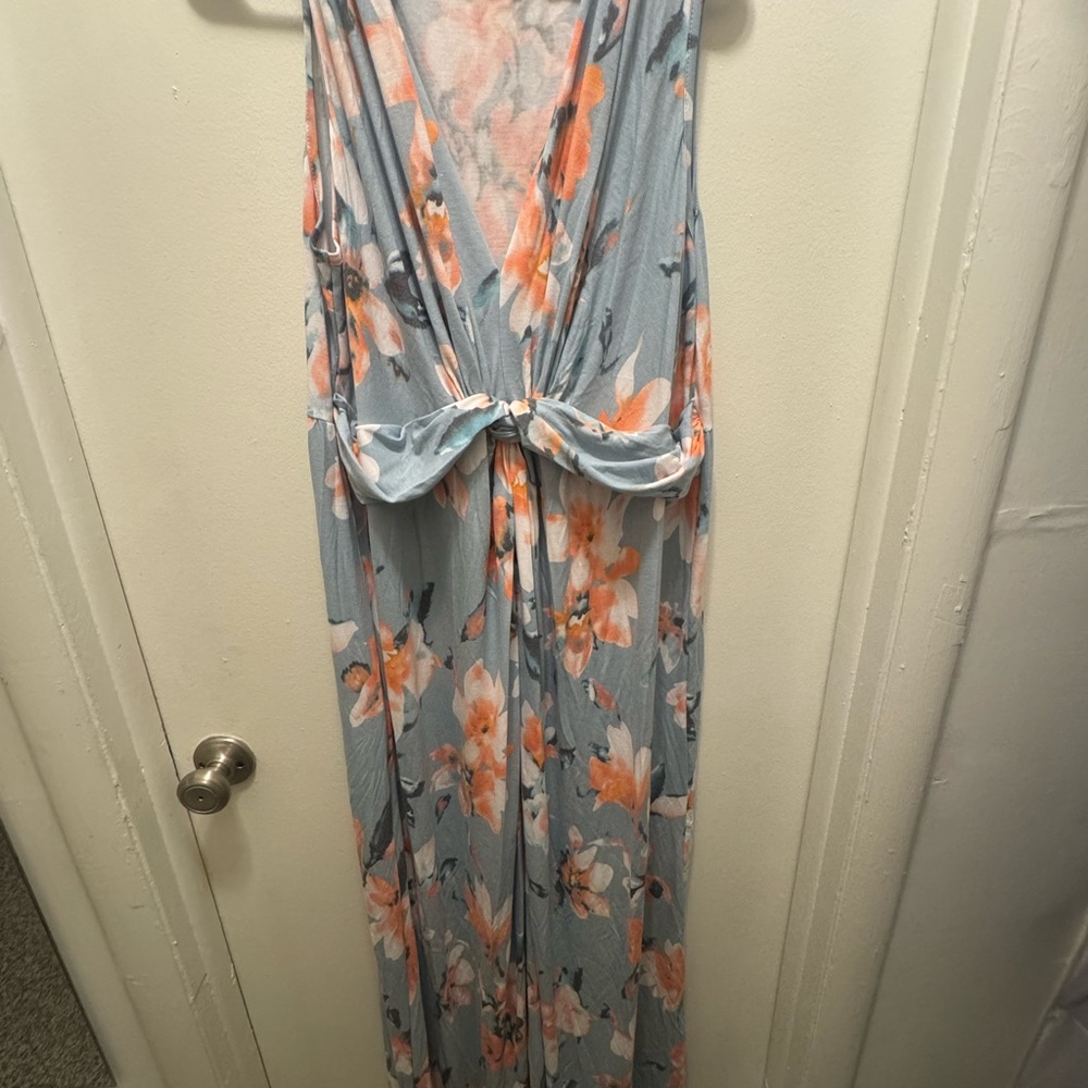 Floral Maxi Dress in Blue and Orange